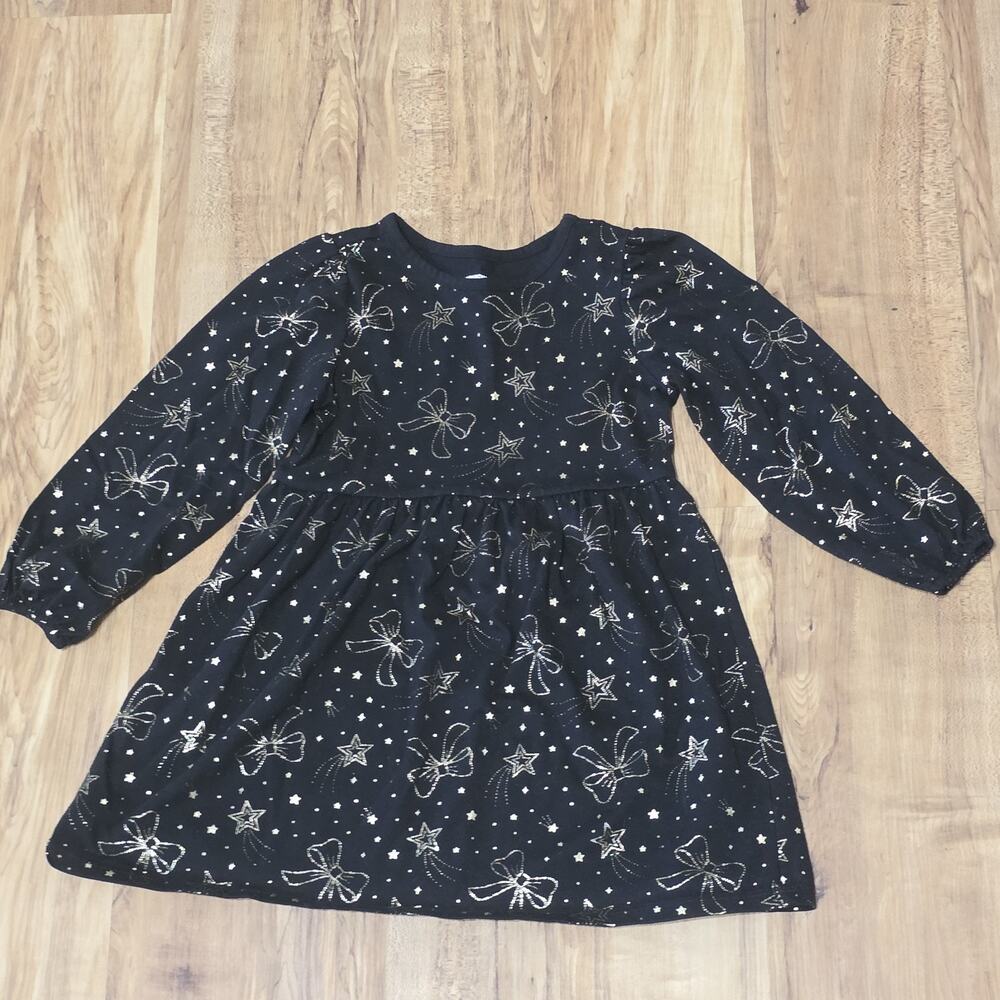 Garanimals Girls 4T Black Gold Bow Star Long Sleeve Dress Holiday Party